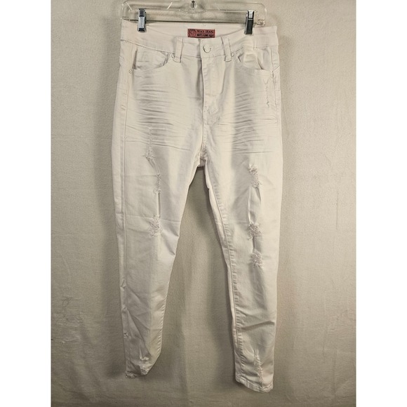 Wax Jean White Distressed Skinny Jeans Juniors Size 13/31 Denim Pants #1547 - Picture 1 of 8